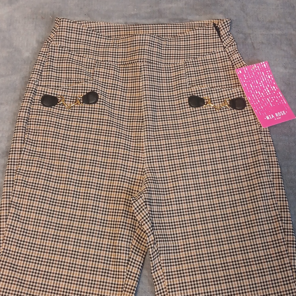 Brown & Black Checkered Wide Leg Pants, Stretchy, Womens Large, Mia Rose NWT - Picture 4 of 14